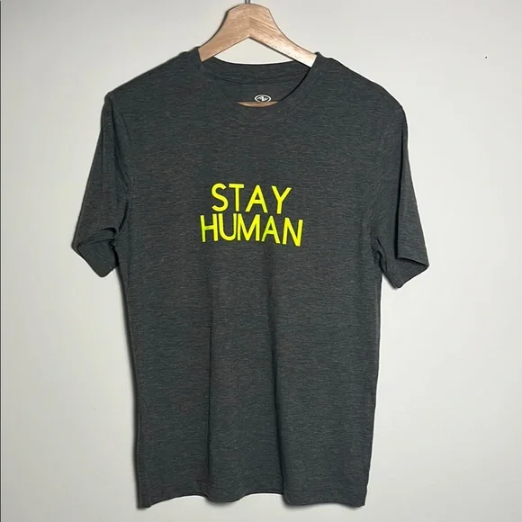 STAY HUMAN Gray T-Shirt - Picture 1 of 4